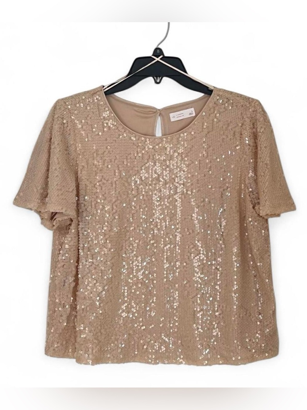 LC Lauren Conrad Nude Sequin Short Sleeve Top